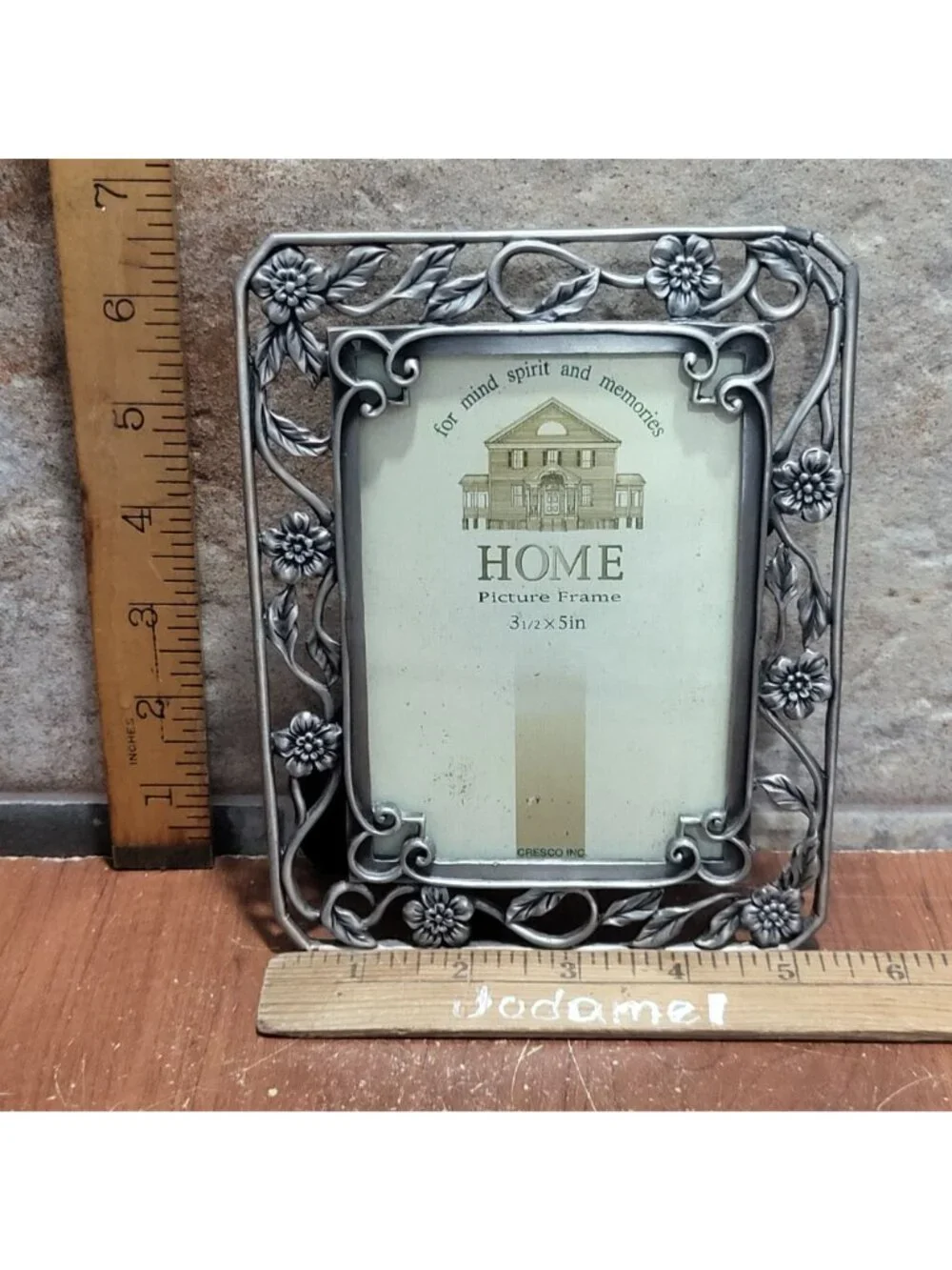 Vintage Cresco Pewter Picture Frame Floral Leaf Design